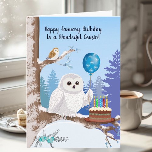 Cousin Happy January Birthday Snowy Owl
