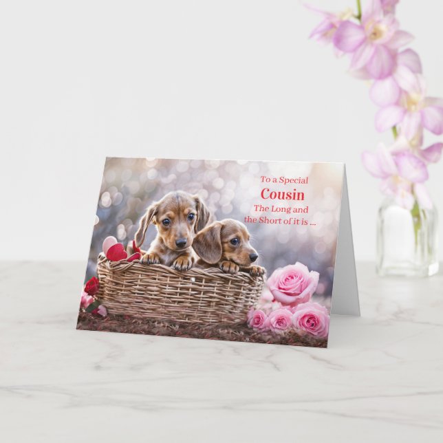 Cousin Happy Valentines Day Cute Puppies and Fun  Card (Orchid)
