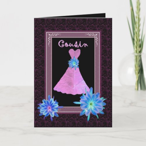 COUSIN Junior Bridesmaid _ Purple Gown and Flowers Invitation