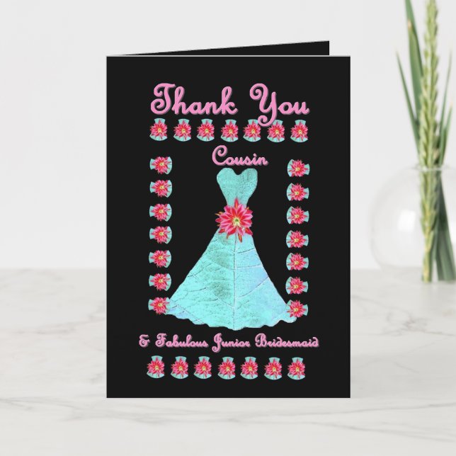 COUSIN Junior Bridesmaid THANK YOU - Blue Gown Card (Front)