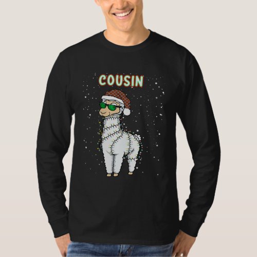 Cousin Llama Lover Matching Christmas Llama Pajama T-Shirt