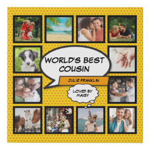 Cousin Modern Fun Comic Superhero Photo Collage Faux Canvas Print