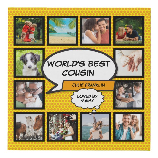 Cousin Modern Fun Comic Superhero Photo Collage Faux Canvas Print (Front)