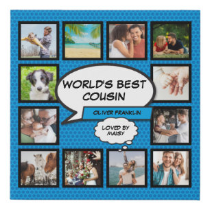 Cousin Modern Fun Cool Blue Comic Photo Collage Faux Canvas Print