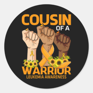 Cousin Of A Warrior Leukemia Awareness Sunflower 1 Classic Round Sticker