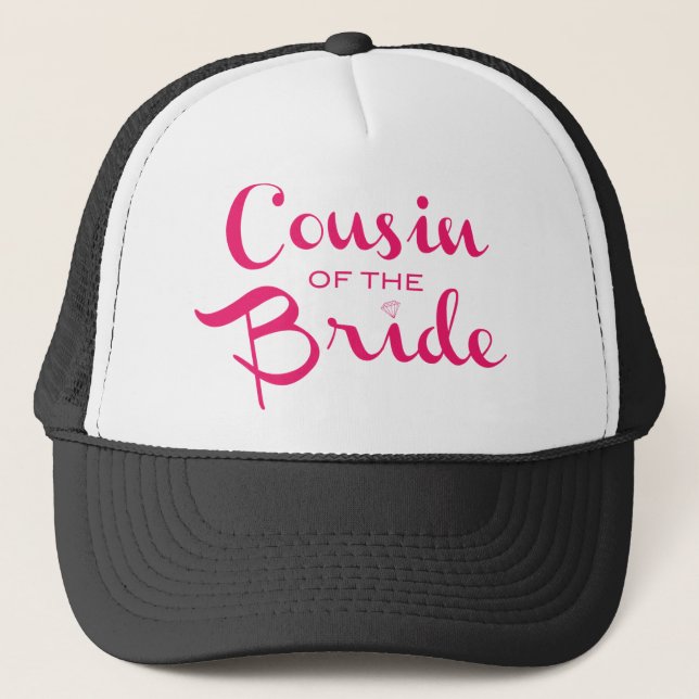 Cousin of Bride Pink White Trucker Hat (Front)