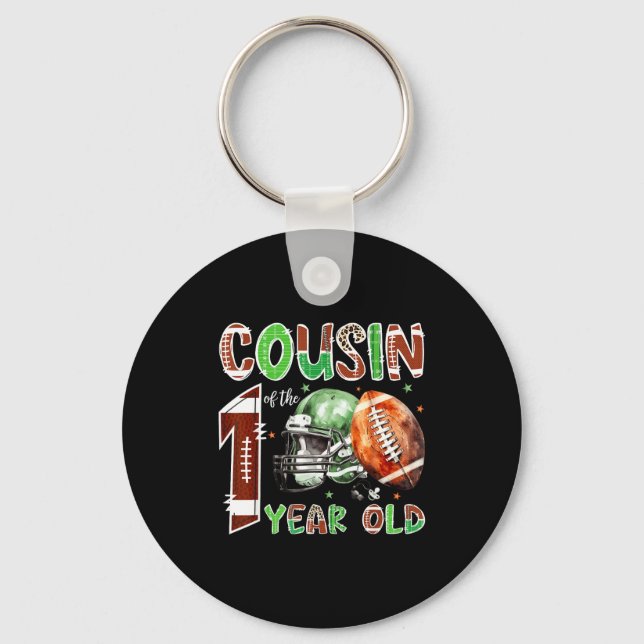 Cousin Of The 1 Year Old Football 1st Birthday Boy Keychain (Front)