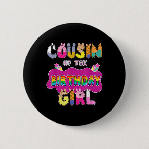 Cousin Of The Birthday Girl Family Pig Party Decor Button