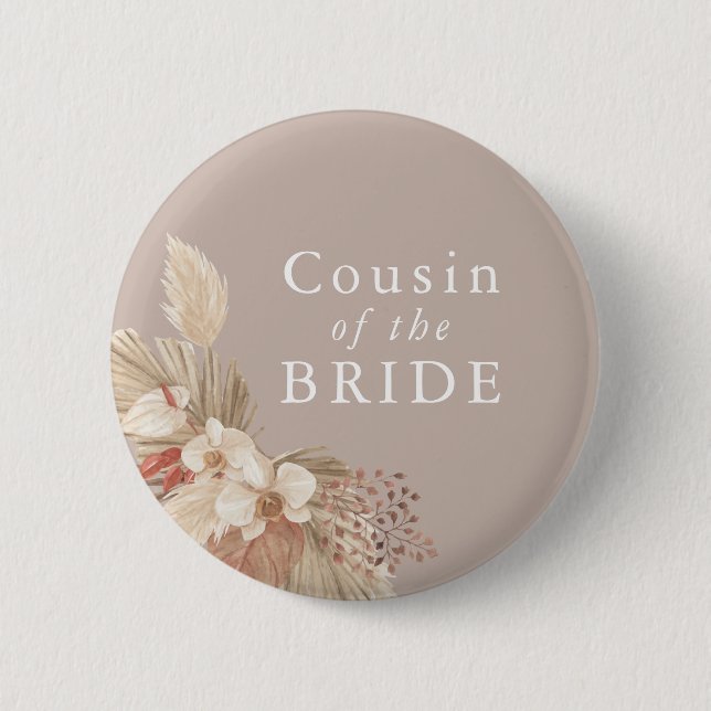 Cousin of the Bride Boho Pampas Grass Neutrals Button (Front)