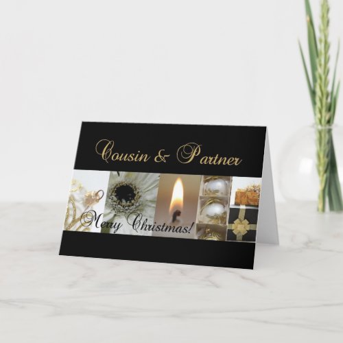 Cousin  Partner Merry Christmas  black gold chris Holiday Card