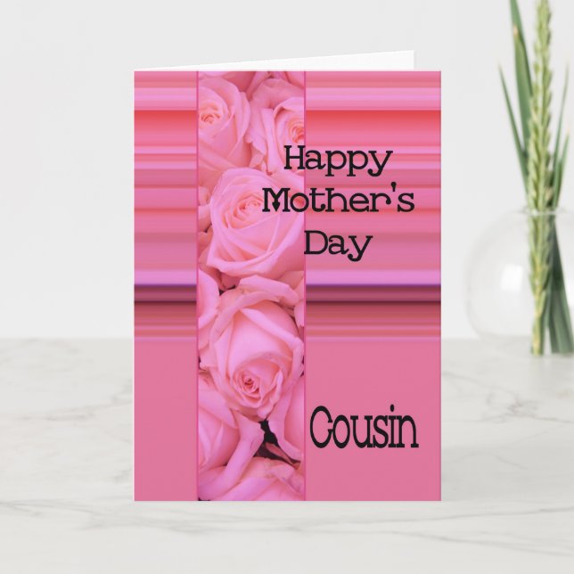 Cousin Pastel roses & stripes Mother's Day Card (Front)