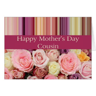 Cousin Pastel roses & stripes Mother's Day Cards