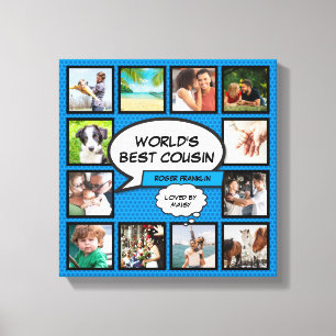Cousin Photo Collage Blue Comic Book Fun Canvas Print
