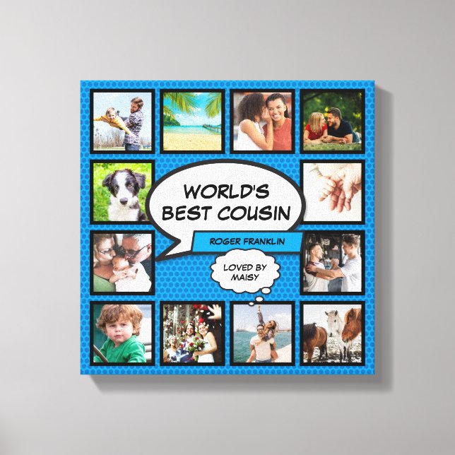 Cousin Photo Collage Blue Comic Book Fun Canvas Print (Front)