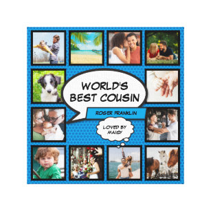 Cousin Photo Collage Blue Comic Book Fun Canvas Print
