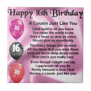 Cousin Poem 16th Birthday - Pink Tile