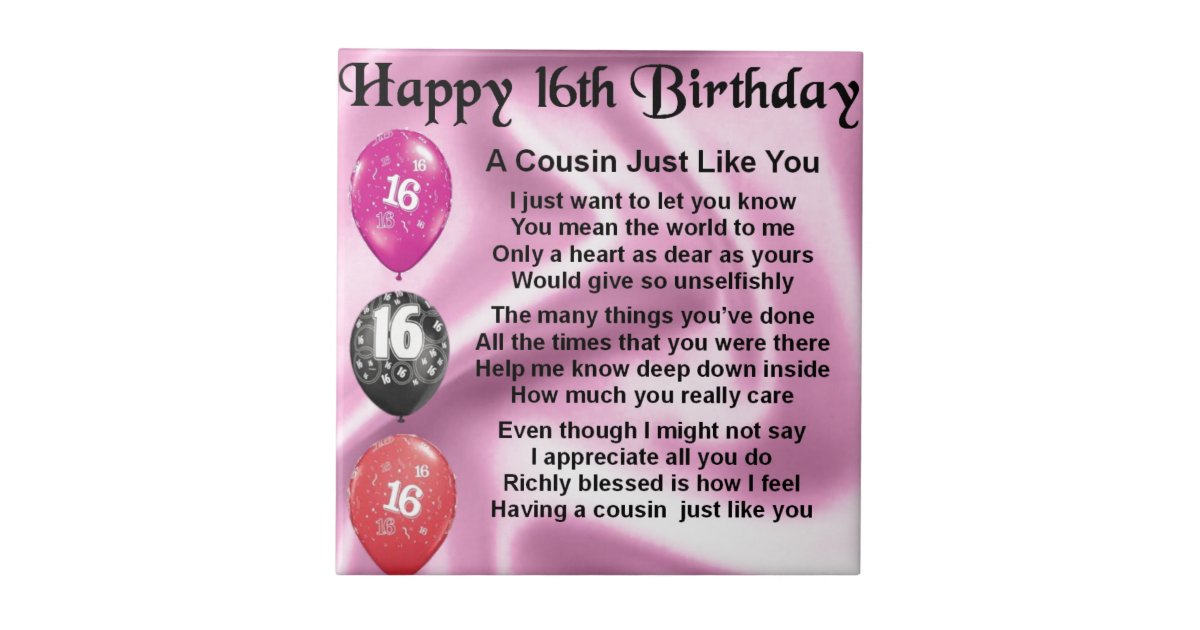 Cousin Poem 16th Birthday - Pink Tile | Zazzle