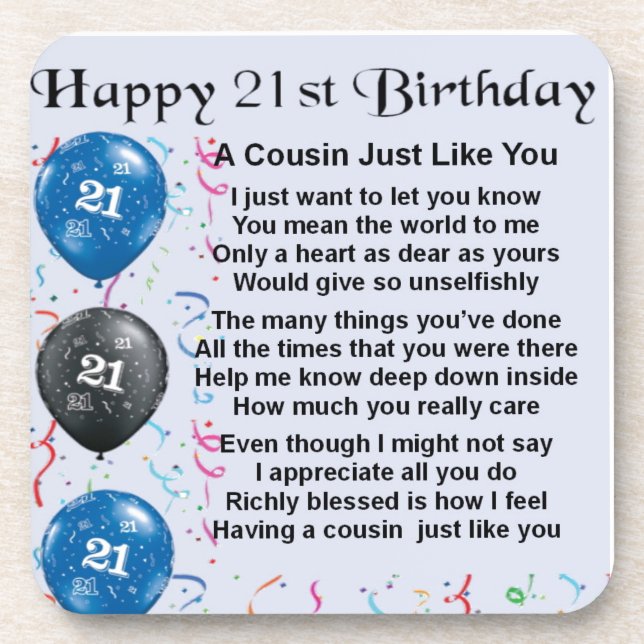 Cousin Poem 21st Birthday Coaster (Front)