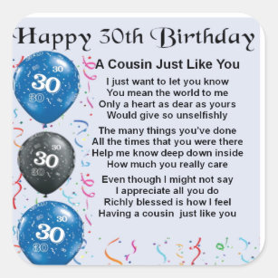 Cousin Poem 30th Birthday Square Sticker