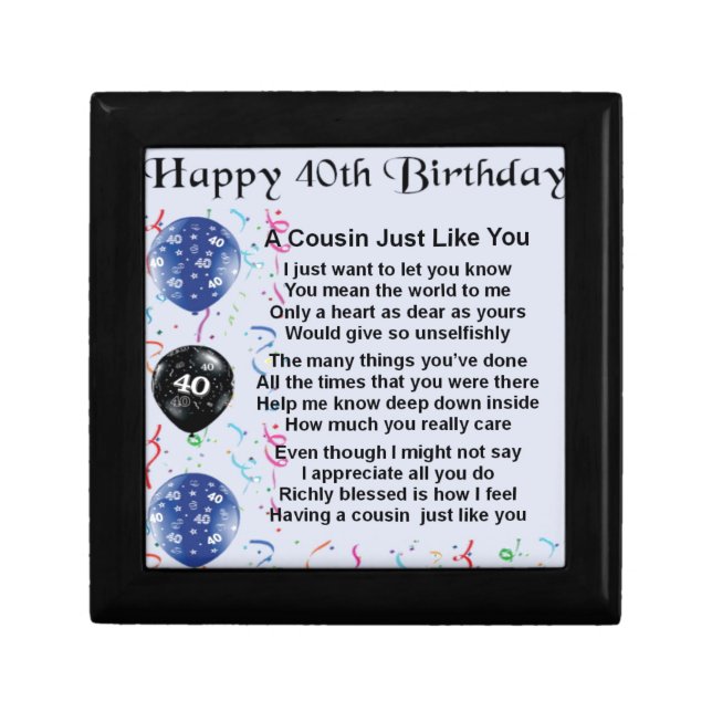 Cousin Poem 40th Birthday Keepsake Box (Front)