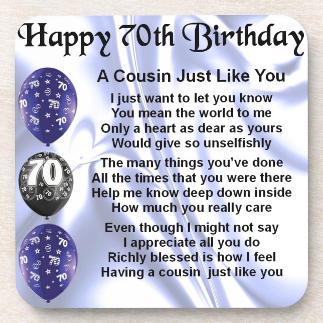 Cousin poem 70th Birthday Beverage Coaster (Front)
