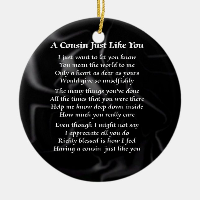 Cousin Poem - Black Silk Ceramic Ornament (Front)