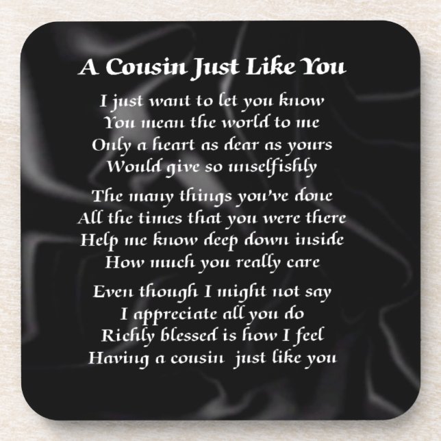 Cousin Poem - Black Silk Drink Coaster (Front)