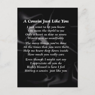Cousin Poem - Black Silk Postcard