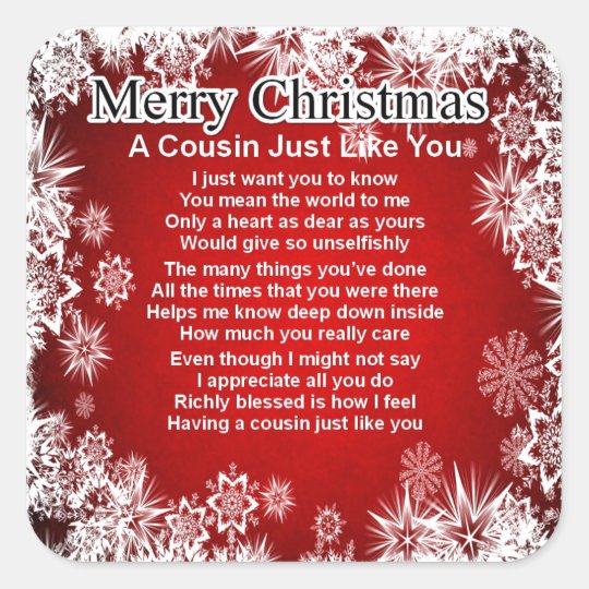 Cousin Poem - Christmas Design Square Sticker | Zazzle.com