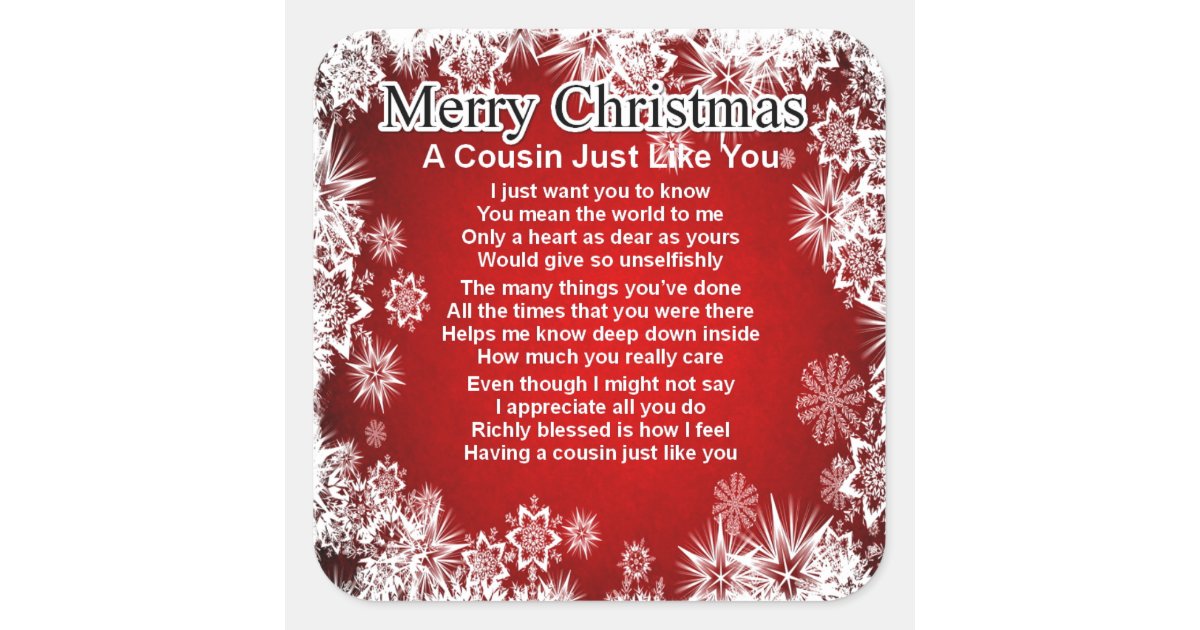 Cousin Poem Christmas Design Square Sticker 