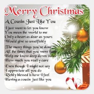 Cousin Poem - Christmas design Square Sticker