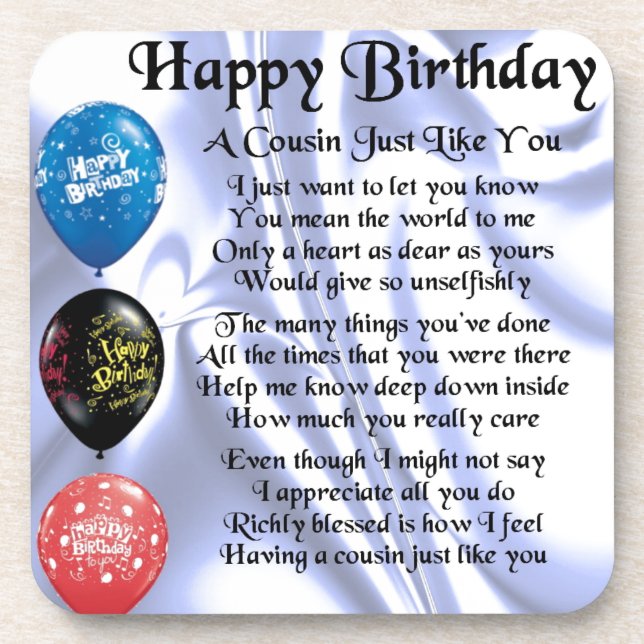Cousin poem  Happy Birthday Drink Coaster (Front)