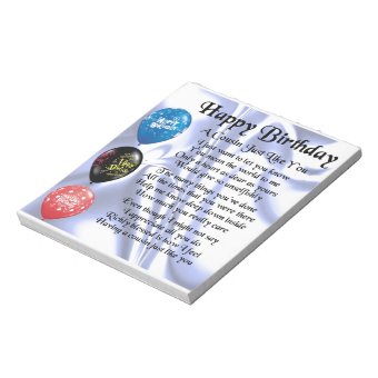 Cousin poem Happy Birthday Notepad | Zazzle