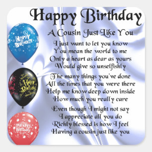 Cousin poem Happy Birthday Square Sticker
