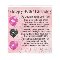 Cousin poem - pink - 40th birthday