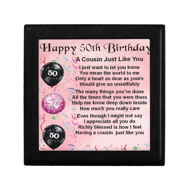 Cousin Poem - Pink- 50th Birthday Jewelry Box (Front)