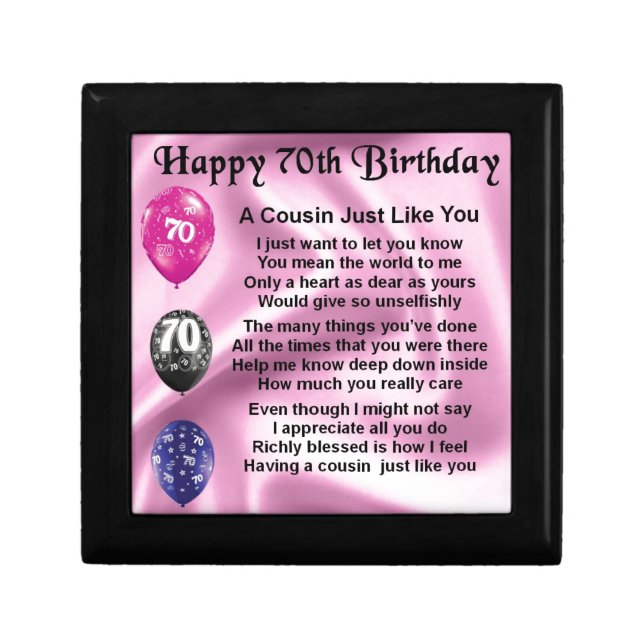 Cousin Poem - Pink- 70th Birthday Jewelry Box (Front)