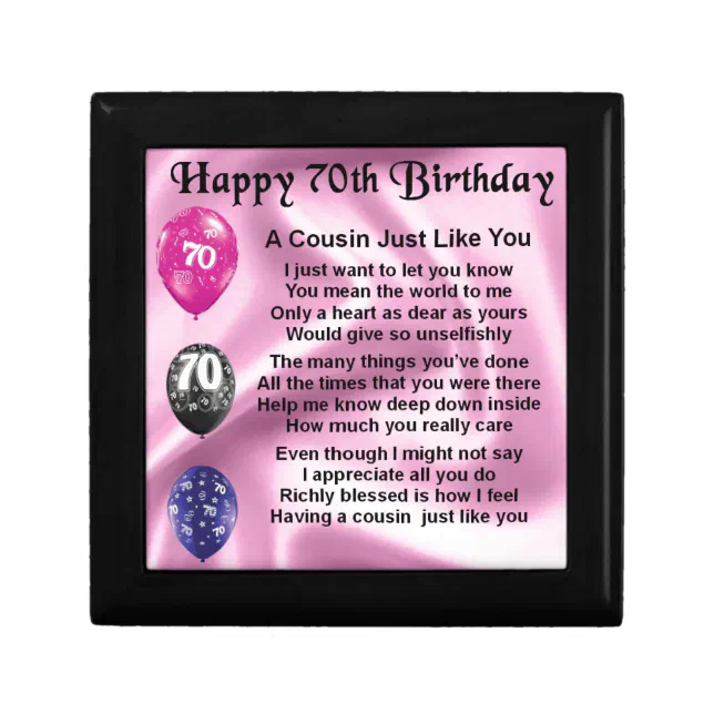 Cousin Poem - Pink- 70th Birthday Jewelry Box | Zazzle