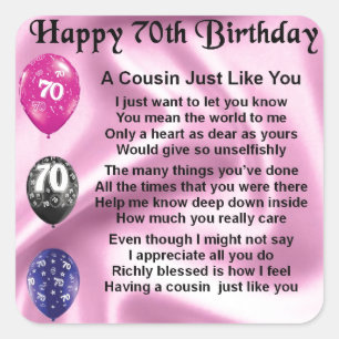Cousin Poem - Pink- 70th Birthday Square Sticker