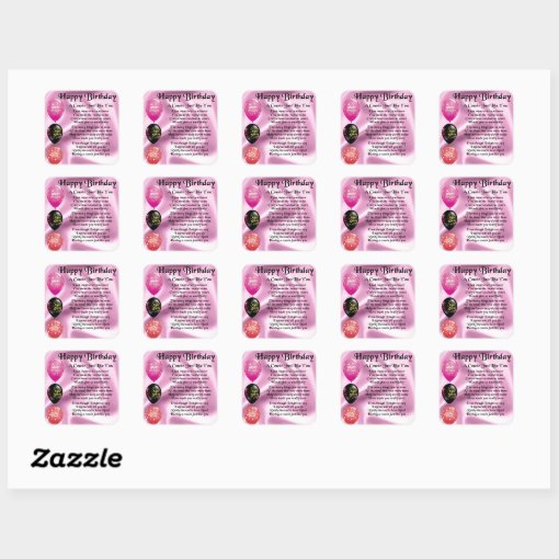 Cousin poem - pink - Happy Birthday Square Sticker | Zazzle