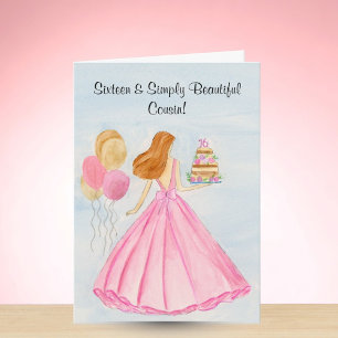 Cousin Sweet 16 Birthday Cake Elegant Girl  Card