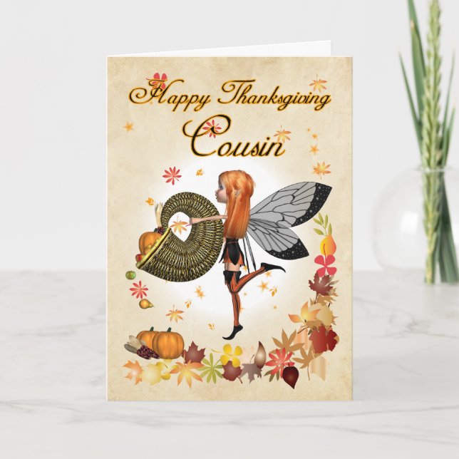 Cousin - Thanksgiving Card - Cute Little Pumpkin F (Front)
