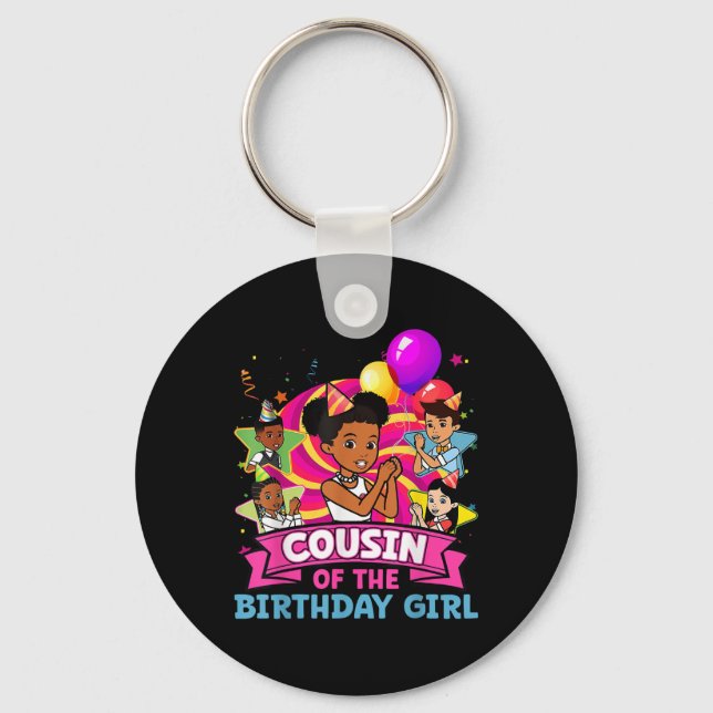 Cousin The Birthday Girl Party Pink Doll Family De Keychain (Front)