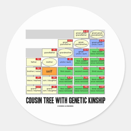 Cousin Tree With Genetic Kinship (Genealogy) Classic Round Sticker