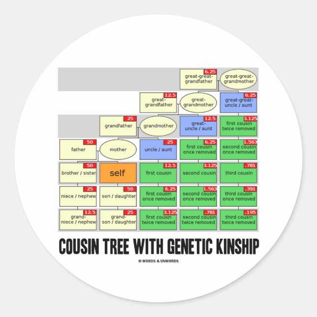 Cousin Tree With Genetic Kinship (Genealogy) Classic Round Sticker (Front)