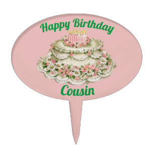 COUSIN ~ VINTAGE BIRTHDAY CAKE ~ CAKE TOPPER