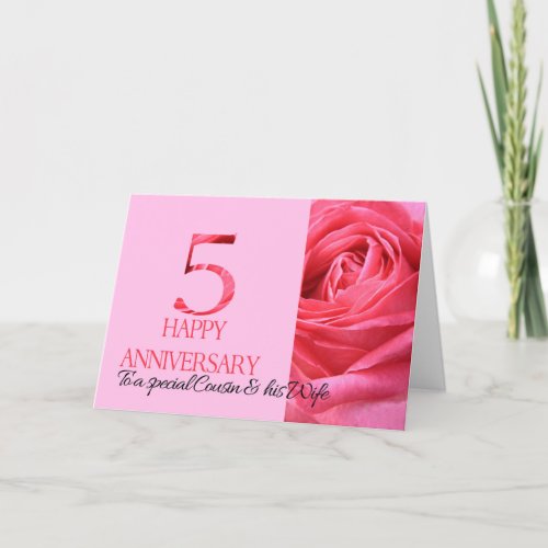 Cousin  Wife Anniversary Card Pink Rose