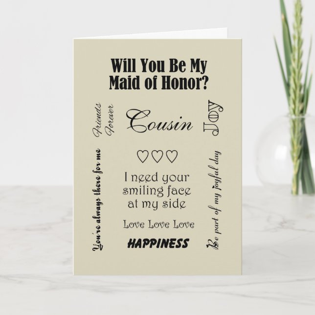Cousin, Will You Be My Maid of Honor? Beige Invitation (Front)