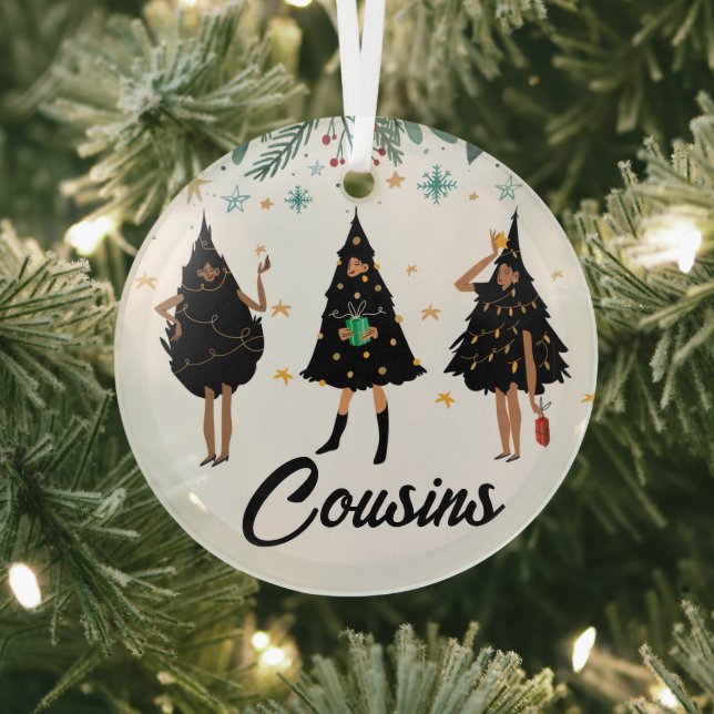 Cousins! Black Women, Black Christmas Tree Glass Glass Ornament (Insitu)