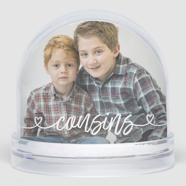 Cousins Love Hearts Personalized Photo Snow Globe (Front)